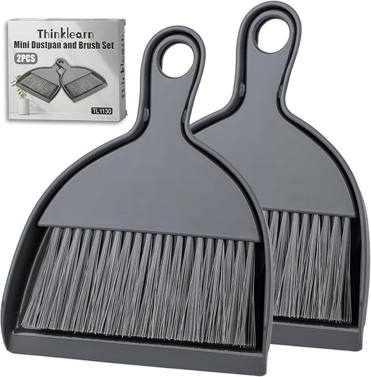 THINKLEARN 2PCS Small Dust Pan and Brush Set, Mini Broom Dustpan Kit | Portable Brush Dustpan Combo Set, Dark Gray Cleaning Supplies