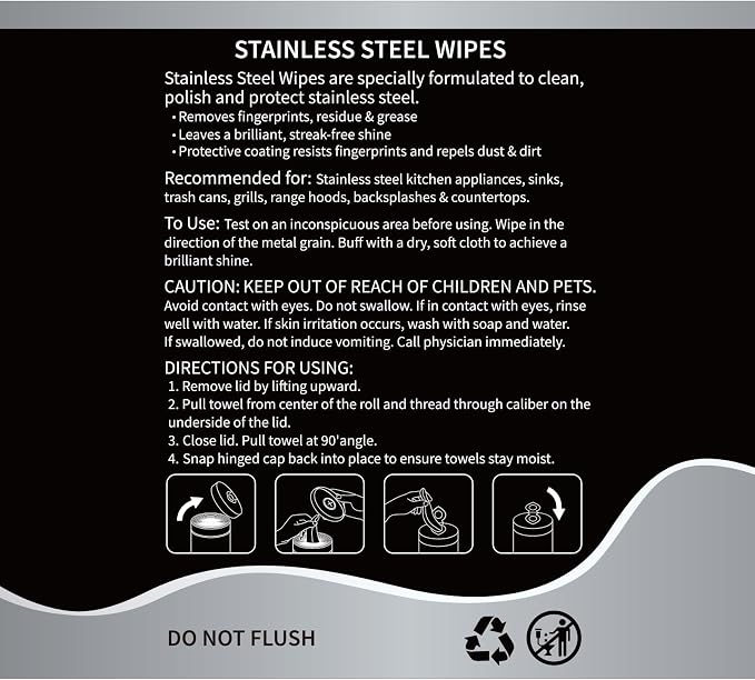 Threlaco 4 Pack Stainless Steel Cleaner Wipes 240 Count Stainless Steel Polish Wipes Cleaner for Kitchen Oven Refrigerator Dishwasher Microwave Cleaning and Protection