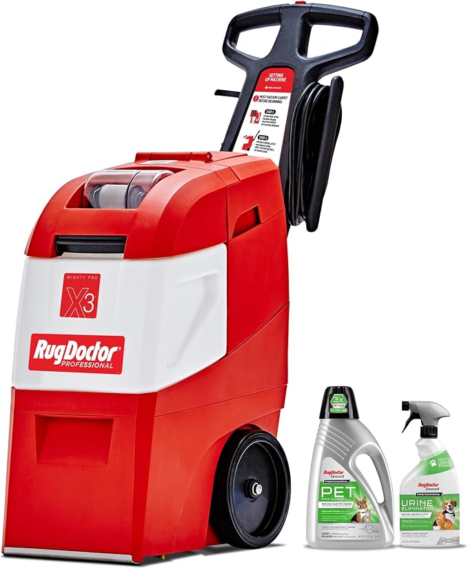 Rug Doctor Mighty Pro X3 Commercial Carpet Cleaner with Pet Cleaner Bundle | Includes 48 oz Pet Stain & Odor Solution and 22 oz Urine Eliminator Spray for Tough Pet Stains and Odors.