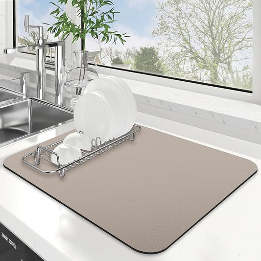 WISELIFE Dish Drying Mat Super Absorbent Drying Mat Large Dish Drying Mats for Kitchen Counter Easy Clean Dish Mat Kitchen Drying Mat15"x 18" Classic Khaki
