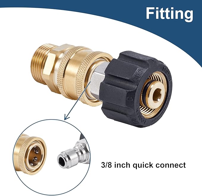 Raincovo Pressure Washer Quick Connect Fittings, M22 14mm to 3/8 Inch | Quick Connect Pressure Washer Hose Adapter, 4 Pieces