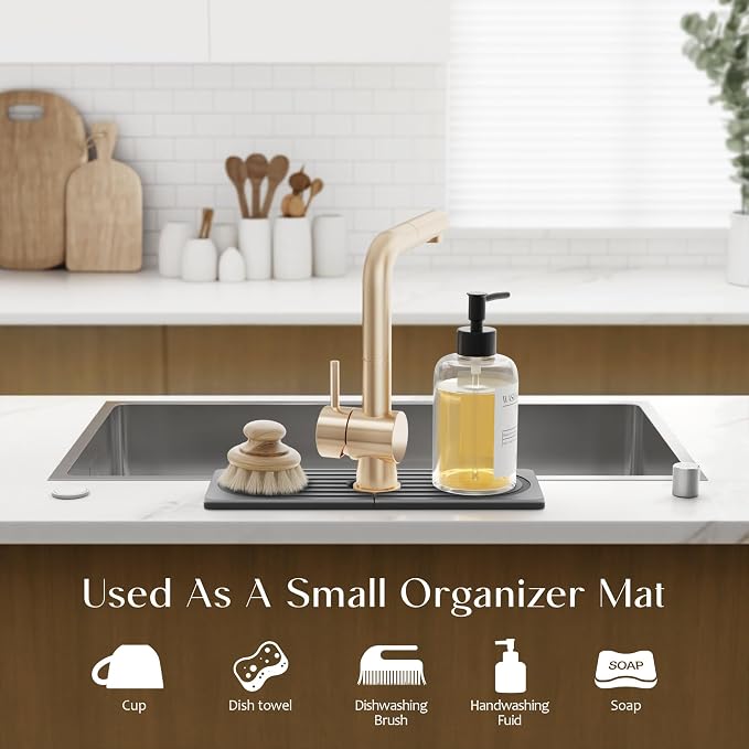 eormoe Faucet Mat for Kitchen Sink - Wider Diatomite Fast Drying Stone Sink Tray, Super Absorbent, Prevents Moisture Buildup - Faucet Splash Guard for Bathroom Counter (Dark Grey, 15x5.3inch)