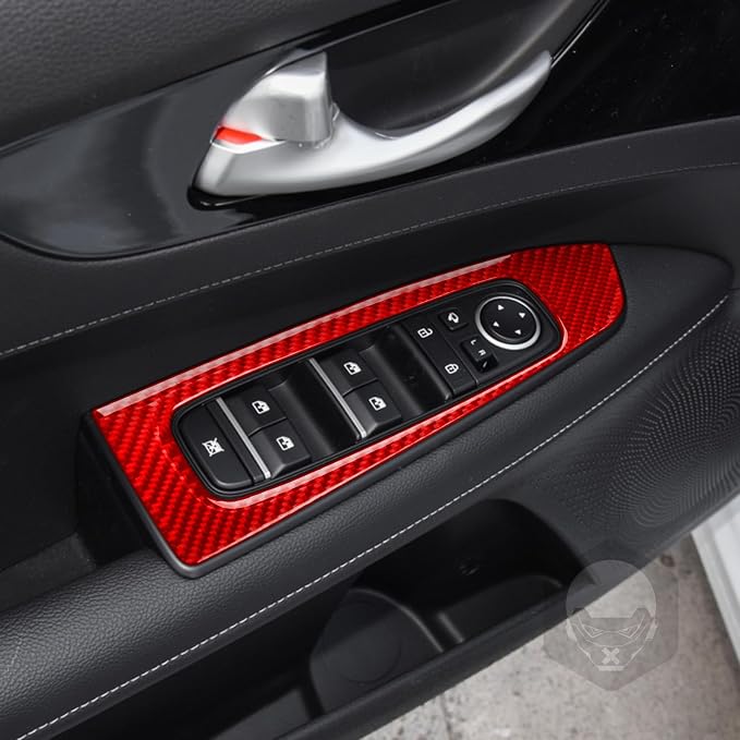 Red Real Carbon Fiber Trim for KIA Forte K3 Accessories | for 2019 2020 2021 2022 2023 2024 Window Lift Button Panel Sticker Interior Thick Overlay Decal
