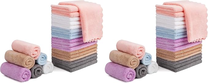 Orighty Makeup Remover Cloths, Cleansing, Reusable, Soft & Washable Coral Fleece Microfiber Washcloths/Towel for Face, Eye, Lips, Pack of 48, 7 x 7 inch