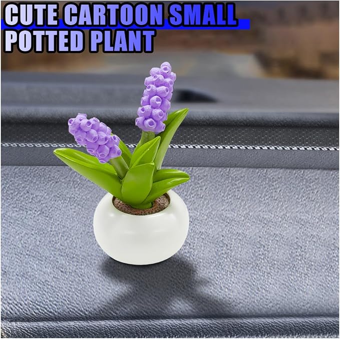 Mini Flower Car Dashboard Decoration - Cute Potted Plant Resin Figurines Car Desk Center Console Decoration - Aesthetic Auto Interior Ornament Accessories Funny Presents for Women (Hyacinth)