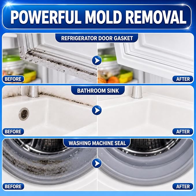 Mold Stain Remover Gel, 8 Fl Oz Heavy-Duty Thick Gel Formula for Washing Machine Seal, Front Load Washer Gasket, Bathroom Grout, Shower, Silicone Caulk, Tile & Sink Cleaner