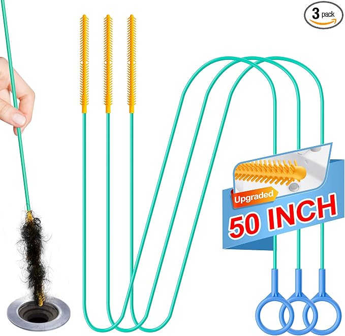 Sink Snake Drain Hair Removal Tool, Reusable 50 Inch Extended Drain Snake Tool Clog Remover, Anti-break Metal Shower Plumbing Snake Drain Cleaner for Bathtub, Bathroom Sink Pipe Cleaning