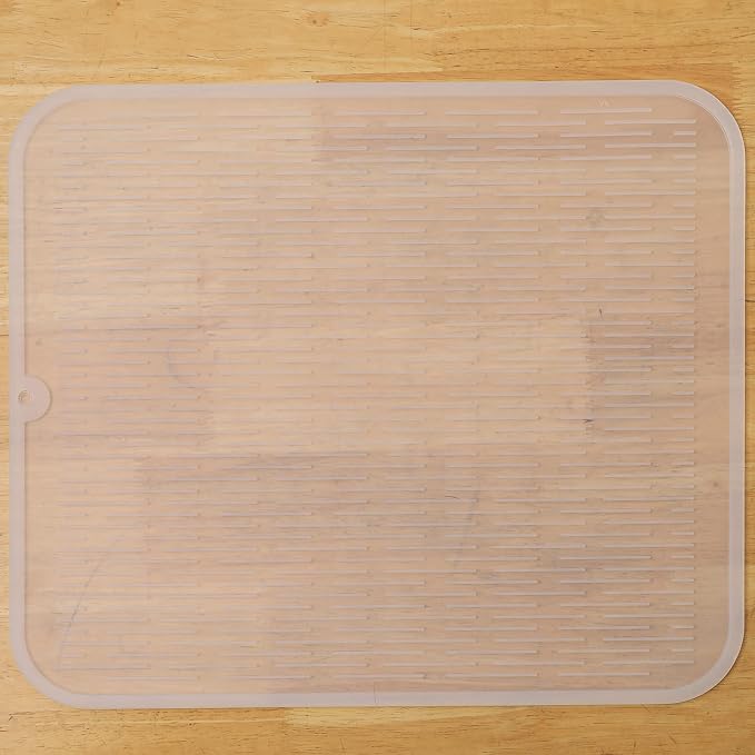 MicoYang Silicone Dish Drying Mat for Multiple Usage,Easy clean,Eco-friendly,Heat-resistant Silicone Mat for Kitchen Counter or Sink,Refrigerator or Drawer Liner Translucent XL 18 inches x 16 inches