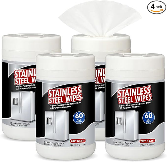 Threlaco 4 Pack Stainless Steel Cleaner Wipes 240 Count Stainless Steel Polish Wipes Cleaner for Kitchen Oven Refrigerator Dishwasher Microwave Cleaning and Protection
