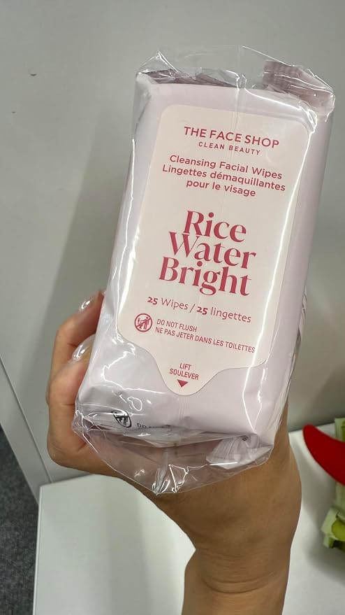 THE FACE SHOP X GLAMZILLA Rice Water Bright Cleansing Wipes On-the-Go Bundle for Face, Moisturizing, Infused with Rice Extract, Cleansing Facial Wipes, 25 Count (Pack of 3)