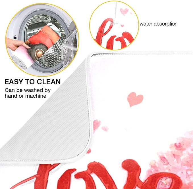 Valentine’s Day Love Tree Dish Drying Mat for Kitchen Countertop 16x18 Happy Valentines Day Gnomes White Small Drying Mat Reusable Quick Dry Dish Sink Mats Easy Clean Decorative Essentials