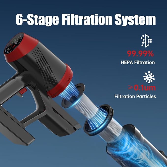 Stick Cordless Vacuum Cleaners for Home 3 Suction Modes HEPA VA007 | Anti-Tangle Brush, 200W Powerful Suction, LED Light, LED Light, Touch Screen, Stick Vacuum for Home Pet Hair Floors