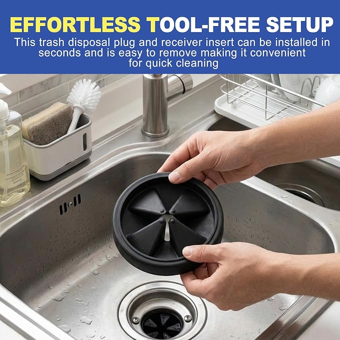 2 Pack Garbage Disposal Splash Guard for 3-3/8 Inch Drains, Quiet Rubber Sink Stopper & Baffle Replacement, Removable Disposal Cover Insert & Strainer Parts for Kitchen