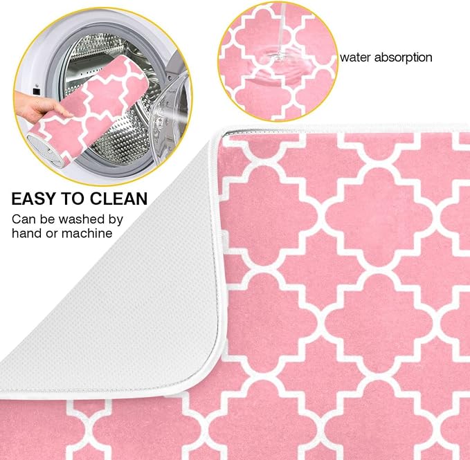 Super Absorbent Dish Drying Mat, Microfiber Fast-Drying Dish Mat, 24" x 18", Kitchen Dish Drying Pad, Pink Moroccan