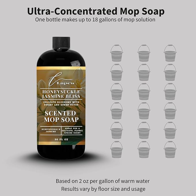 Lapew Honeysuckle Jasmine Scented Mop Soap - Luxury Floor Cleaner Concentrate for Mopping Tile, Laminate, Vinyl & Hardwood | Streak-Free, Low-Foam | 36 oz