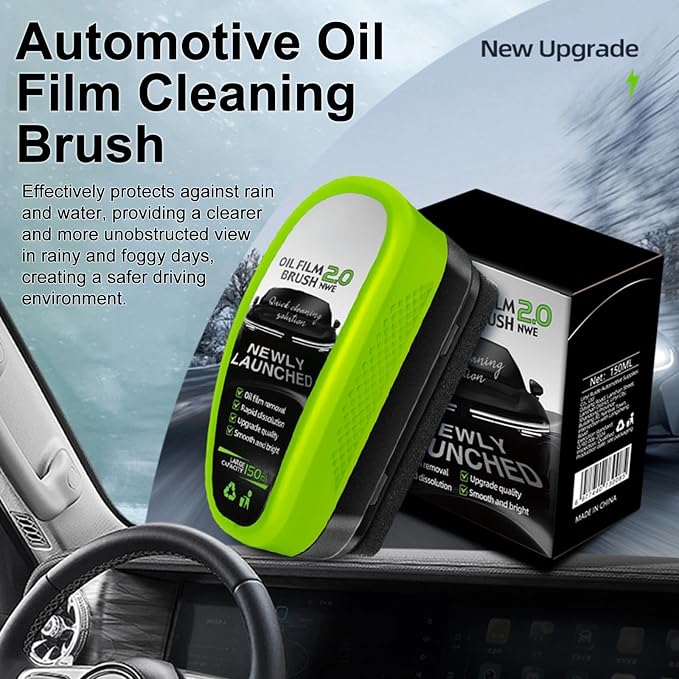 Automotive Oil Film Cleaning Brush for Car Windows,Glass Oil Film Remover for Car Glass Guard,2026 Upgrade 2.0 Cleaning Doard, 150ml Universal Clear vision Glass windshield Cleaner (1PCS)