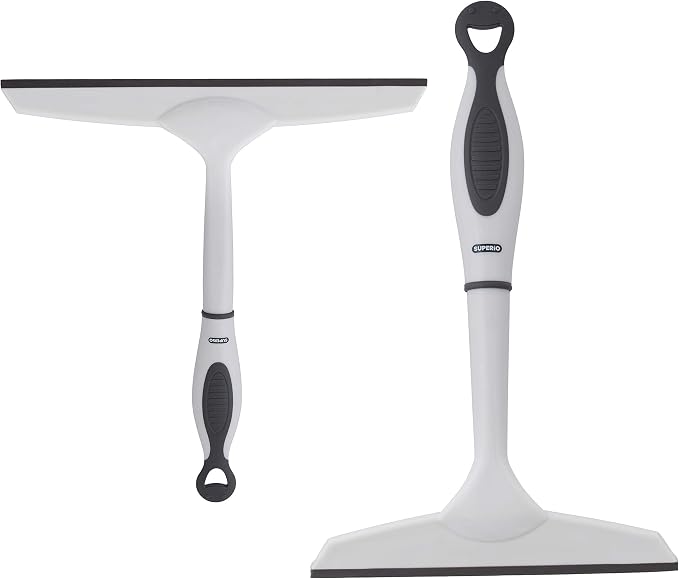 Superio Rubber Squeegee, 2 Pack, Streak Free All Purpose Window Squeegee, Comfort Grip Handle and Hanging Hook (Grey, 6 Inch- 10 Inch Set)
