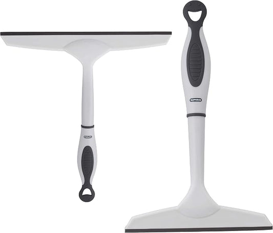 Superio Rubber Squeegee, 2 Pack, Streak Free All Purpose Window Squeegee, Comfort Grip Handle and Hanging Hook (Grey, 6 Inch- 10 Inch Set)