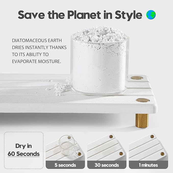 Razborci Instant Dry Sink Caddy Kitchen Sink Organizer, Quick Drying Diatomaceous Earth Stone Sink Tray Sponge Holder Soap Dish, Bathroom Countertop Vanity Dispenser Toothbrush, Gold White, 10" x 4"