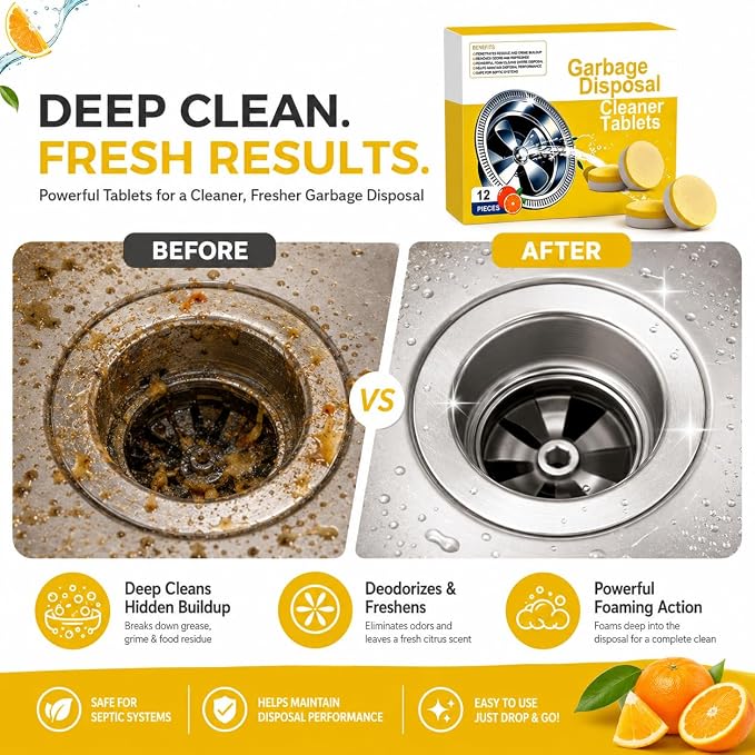 Deep Clean Disposal Tablets, Citrus Scent, Foaming Action Garbage Disposal Cleaner, Keeps Kitchen Sink Fresh (3)