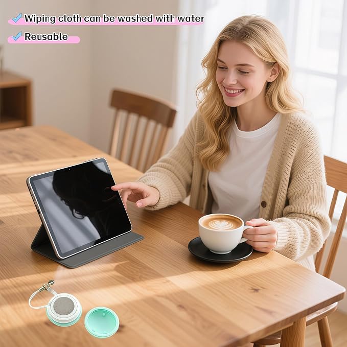 【2 Pack】 Phone Screen Cleaner Dust Plug, Portable Keychain Screen Cleaner for Glasses, Phone, Tablet, Lens - Reusable, Washable, Cute Design with Wrist Strap (Pink/Green) (Pink+Green)