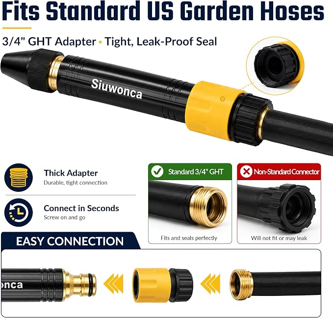 2026 Upgrade High Pressure Hose Nozzle Sprayer for US Garden Hoses | 3-Mode Adjustable, Brass Body, Non-Slip Grip, 3/4" GHT Adapter for Watering Plants and Lawn, Car Washing, Patio and Pet