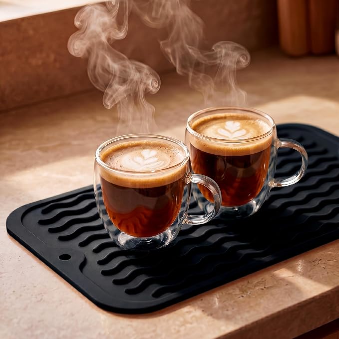 MicoYang Silicone Dish Drying Mat for Multiple Usage,Easy clean,Eco-friendly,Heat-resistant Silicone Mat for Kitchen Counter or Sink,Refrigerator or Drawer Liner Black S 12 inches x 6 inches