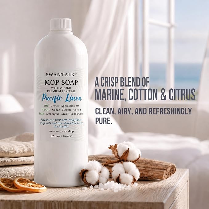 Premium Mop Soap Highly Scented, Odor-Eliminating Floor Cleaner for Mopping Hardwood, Tile, LVP, Laminate, 4X Concentrated Formula, Streak-Free No Residue, Pet Safe, 32oz (Pacific Linen)