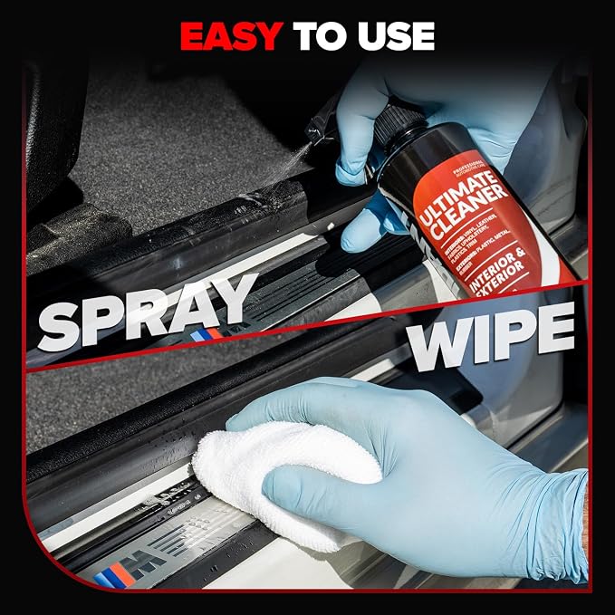 Carfidant Car Interior Cleaner – Stain Remover & Odor Eliminator – No Residue Finish – Safe on Leather, Fabric, Carpet & Plastic – Detailing Spray with Microfiber Towel – 32oz
