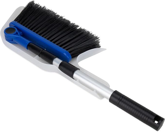 Camco Adjustable Broom and Dustpan - Portable & Compact Full Size Broom - Adjusts from 24-52 Inches, Ideal for RV, Marine, and Home Use (43623-A) | Multi-angle soft bristle head reaches tight corners, lightweight compact design for RV, camper, boat and...