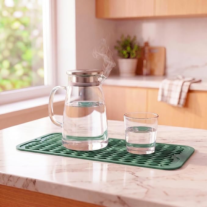 MicoYang Silicone Dish Drying Mat for Multiple Usage,Easy clean,Eco-friendly,Heat-resistant Silicone Mat for Kitchen Counter,Sink,Bar,Bottle,or Cup Green M 17 inches x 6 inches