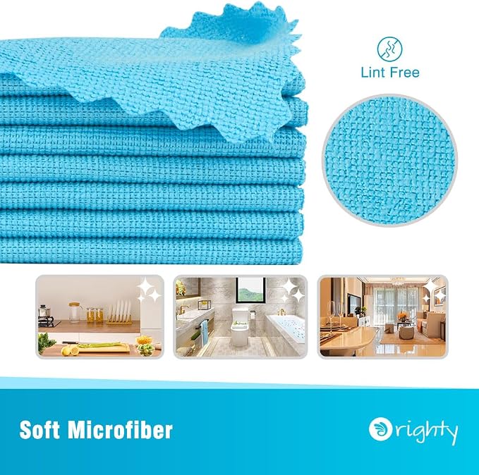Orighty Microfiber Cleaning Cloth 5 Pack, Blue Cleaning Rags 12x11 inch | Microfiber Towels for Cars, Highly Absorbent Household Cleaning Supplies, Reusable Lint Free Cloths for House, Kitchen