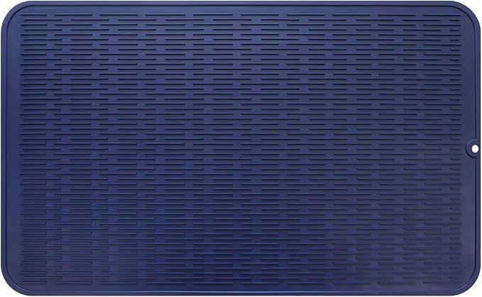MicoYang Silicone Dish Drying Mat for Multiple Usage,Easy clean,Eco-friendly,Heat-resistant Silicone Mat for Kitchen Counter or Sink,Refrigerator or Drawer Liner Navy Blue 3XL 28 inches x 18 inches