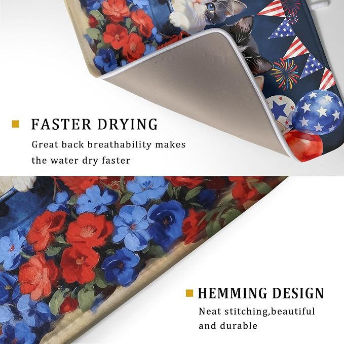 4th of July Drying Mat for Kitchen Counter 18 X 24 in Patriotic Printed Dish Drying Pad