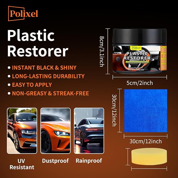 Plastic Restorer for Cars - Renews Faded Bumpers, Trim, and Interior Dash Long Lasting Dressing Coating Instant Restore Faded Plastic, Vinyl & Rubber Trim Back to Black Shine - 7oz/200g