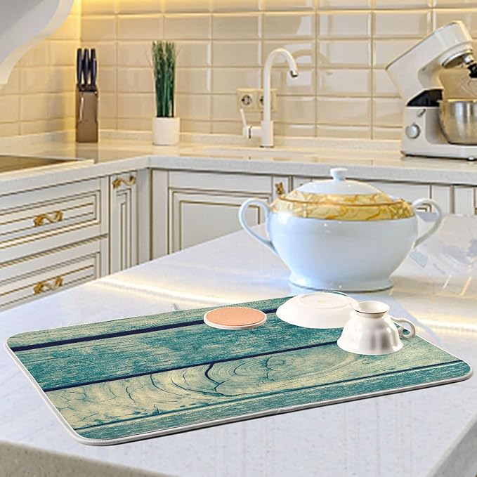 Super Absorbent Dish Drying Mat, Microfiber Fast-Drying Dish Mat, 24" x 18", Kitchen Dish Drying Pad, Vintage Retro Wooden Background