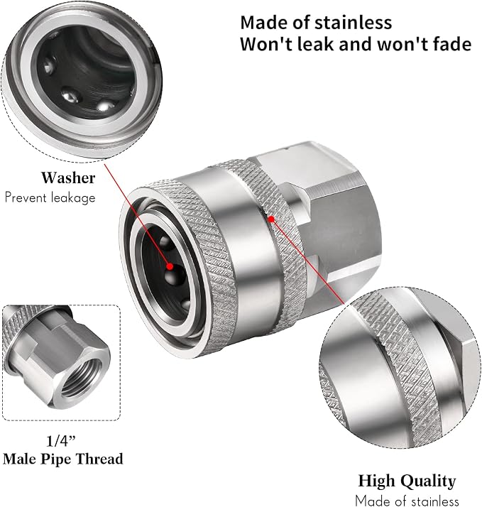 4 Sets NPT 1/4 Inch Pressure Washer Coupler Quick Connect Plug Male Female 1/4 Quick Connect Fittings Pressure Washer Adapters Accessories(Internal Thread, External Thread)