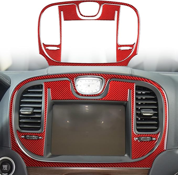Navigation Display Surround Stickers Fit for Chrysler 300 2015-2023 | for Chrysler 300 / 300C / 300S / Limited/Touring/Base 2015-2023|Red Carbon Fiber|Central Console Cover Trim|Thick Overlay