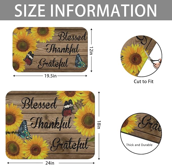 Dish Drying Mat 2-Pack in Sunflower Wood for Kitchen Counter Dishes Mat | Diatom Mud Mats (18x24, 19.5x12"). Non-slip rubber back for kitchen counter, coffee bar & sink scenes