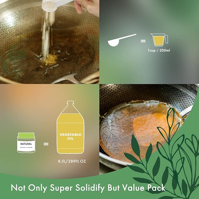 LaSyL Natural Cooking Oil Solidifier Powder, Harden Up to 2.25 Gallon of Fry Oil Away from Mess, 100% Plant-Based Oil Hardener for Disposal, Value Pack 12 Oz