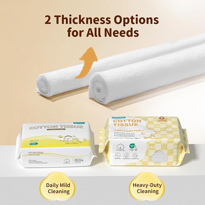 Winner 100% Cotton Dry Wipes, USDA Certified Baby Wipes, Soft & Gentle, Hypoallergenic & Unscented for Baby Sensitive Skin, Use Wet/Dry for Diaper Changes, Meals & Cleanup, Pack of 1, 100 pcs