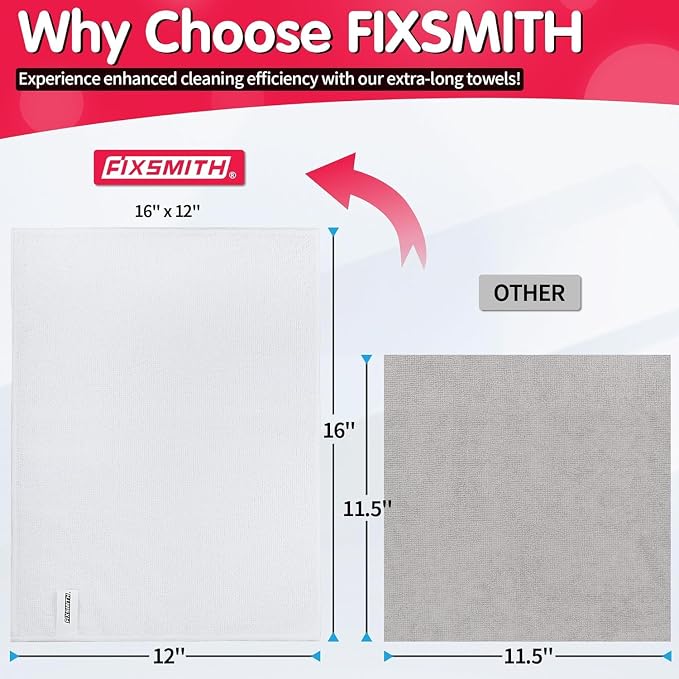 FIXSMITH White Microfiber Cleaning Cloth -Pack of 24, Highly Absorbent Cleaning Rags, 16"X12" All Purpose Cleaning Towels for Housekeeping, Kitchen, Car, Lint Free and Reusable Microfiber Towels