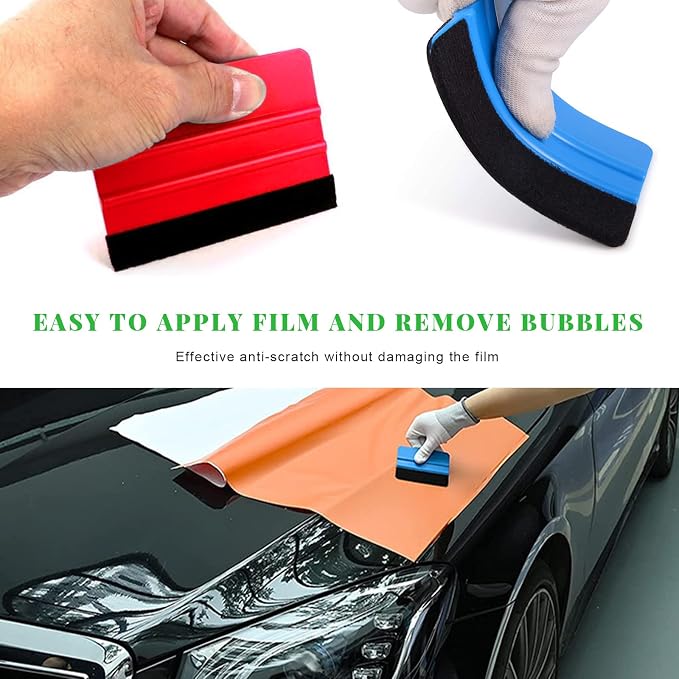 Yourkar 4 PCS Window Tint Kit Tools, Professional Vinyl Wrap Kit with Plastic Squeegee & Felt Squeegee, Universal Privacy Film Installation Tint Tools for Vehicle Glass Home (Blue+Red)