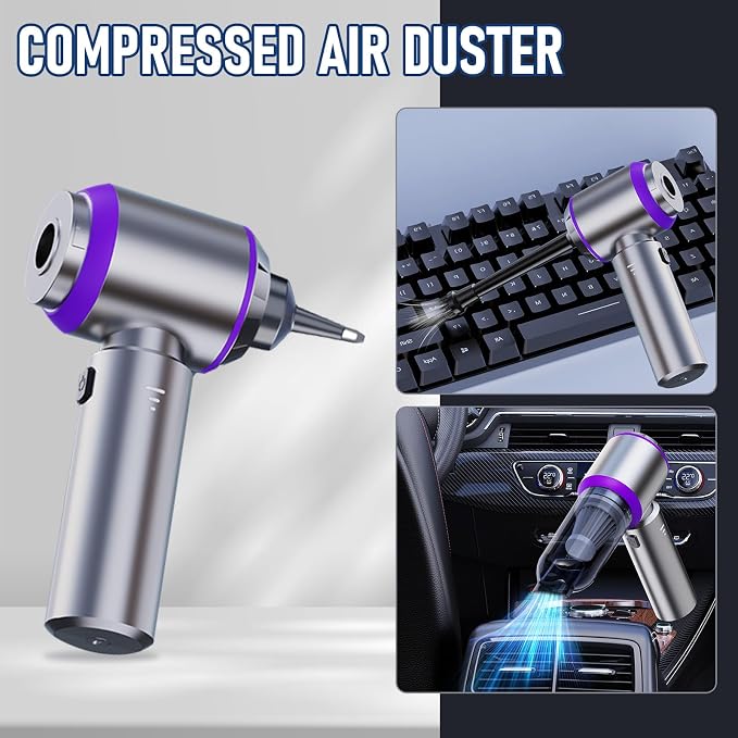 Houscly Car Vacuum Cordless Mini Handhled 4-in-1 High Power Cleaner 20000Pa | Brushless motor-6000mAh-Rechargeable-Duster blower-Pet hair crumb cleaning for car sofa office desk- Ideal gifts for men