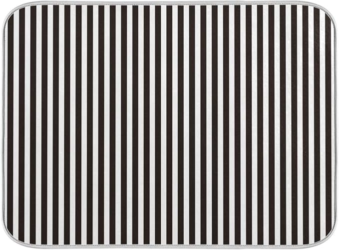Black Striped White Dish Drying Mat for Kitchen, Absorbent Microfiber Drying Pad Dish Mat, 24" X 18"
