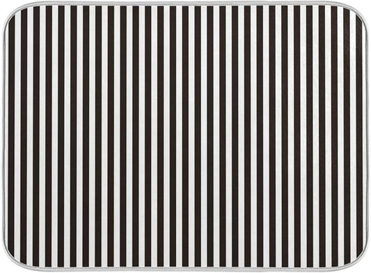 Black Striped White Dish Drying Mat for Kitchen, Absorbent Microfiber Drying Pad Dish Mat, 24" X 18"