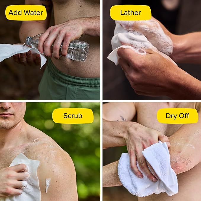 Skunky XL 82% Larger Disposable Rinse-Free Bathing Sponge Wipes, AS-SEEN-ON-TV, Cleans Without a Shower, Just Add Water, Lather, Scrub & Dry With No Sticky Residue, Gym, Elder Care, Kids & More