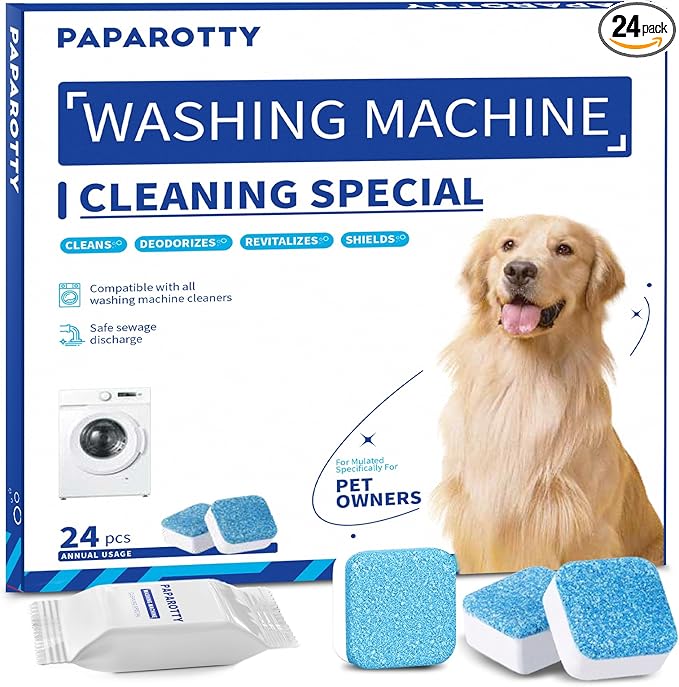 Washing Machine Cleaner Tablets - 24 Pack (12 Month Supply) | HE Compatible for Top & Front Load Washers | Pet-Safe Formula Eliminates Odors, Lint & Detergent Buildup