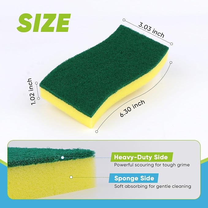 AIDEA Sponges Kitchen, 24-PK XL Heavy Duty Dish Sponges, Scrub Sponges | Dish Sponges Stink-Free, Extra Large Cleaning Dish Scrubber Sponges for Home & Bathroom, Sponges Bulk Supplies for Pots/ Pans