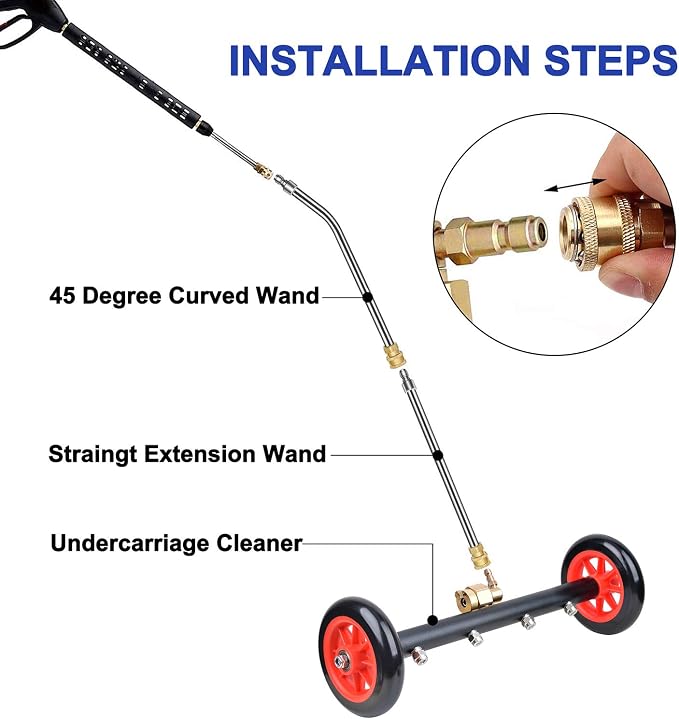 EVEAGE 2-in-1 Undercarriage Pressure Washer Attachment, 16" Pressure Washer Undercarriage Cleaner, Under Car Wash with Extension Wands Wash Mitt, Pressure Washer Accessories 4000 PSI, Red